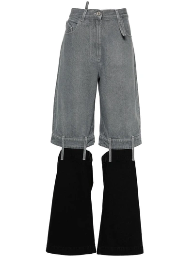 Shop Attico The  Gray Jeans With Cuttings In Black