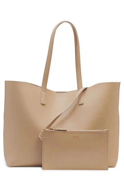 Shop Versace Virtus Leather Tote In Sand/ Multicolor/ Gold