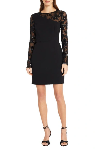 Shop Donna Morgan For Maggy Floral Sequin Long Sleeve Cocktail Minidress In Black