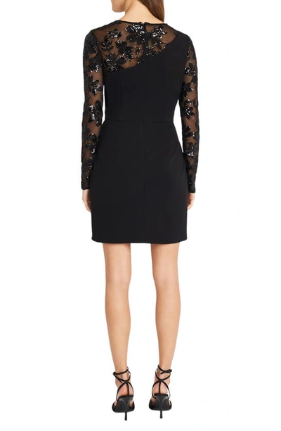 Shop Donna Morgan For Maggy Floral Sequin Long Sleeve Cocktail Minidress In Black
