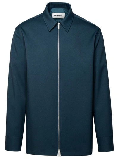 Shop Jil Sander Blue Polyester Zip Shirt