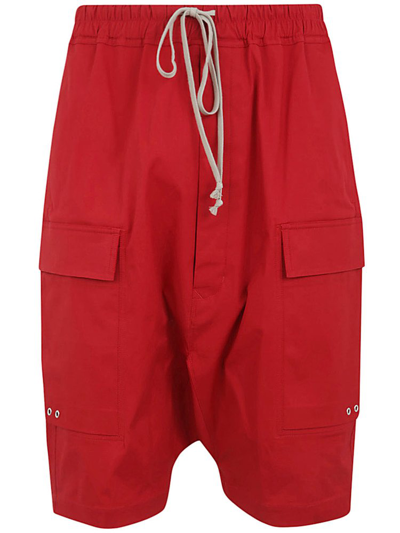 Shop Rick Owens Drawstring Cargo Pods Bermuda Shorts In Red
