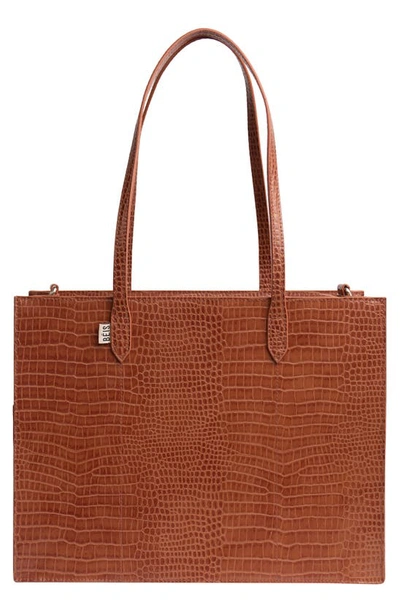 Shop Beis Mini Work Croc Embossed Faux Leather Tote In Cognac