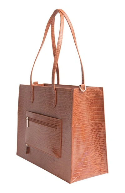 Shop Beis Mini Work Croc Embossed Faux Leather Tote In Cognac