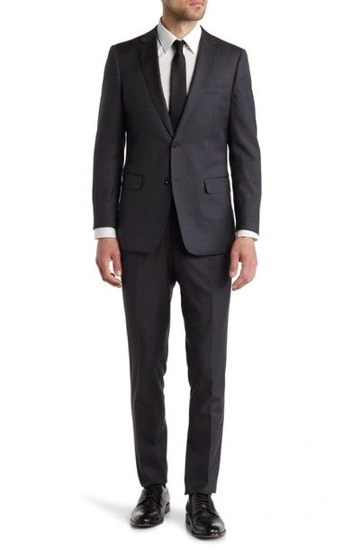 Cavalli Class Slim Fit Charcoal Solid Notch Lapel Wool Suit In Charcoal