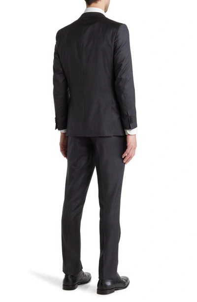 Cavalli Class Slim Fit Charcoal Solid Notch Lapel Wool Suit In Charcoal