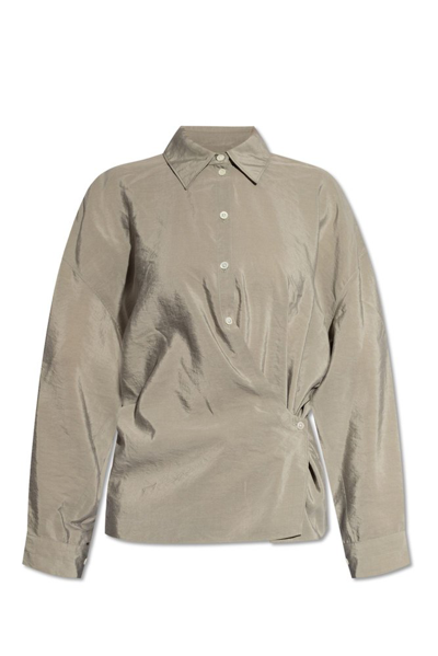 Shop Lemaire Twist Detailed Satin Shirt In Grey