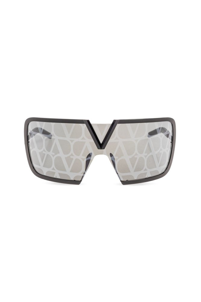 Shop Valentino Eyewear Romask Shield Frame Sunglasses In Black