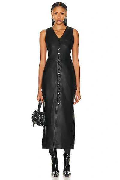 Shop Frame Leather Midi Vest Dress In Black