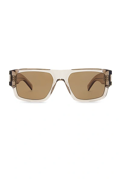 Shop Saint Laurent Square Sunglasses In Beige & Brown