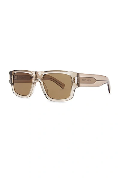 Shop Saint Laurent Square Sunglasses In Beige & Brown