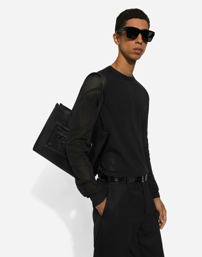 Dolce & Gabbana Calfskin Shopper With Raised Logo In ブラック