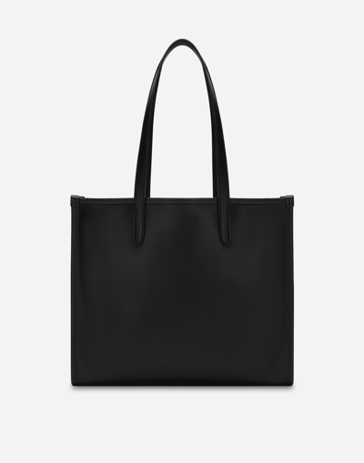 Dolce & Gabbana Calfskin Shopper With Raised Logo In ブラック