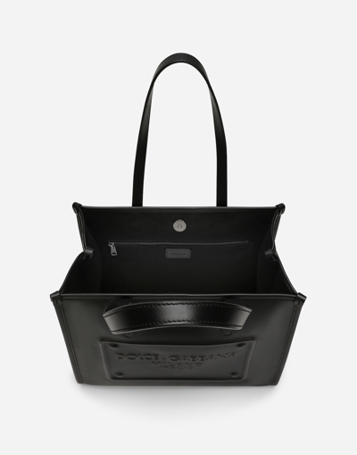 Dolce & Gabbana Calfskin Shopper With Raised Logo In ブラック