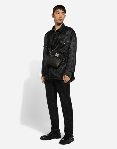 Shop Dolce & Gabbana Grainy Calfskin And Nylon Crossbody Bag In Black