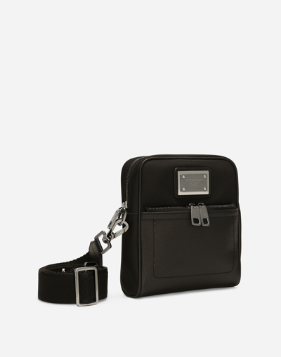 Shop Dolce & Gabbana Grainy Calfskin And Nylon Crossbody Bag In Black