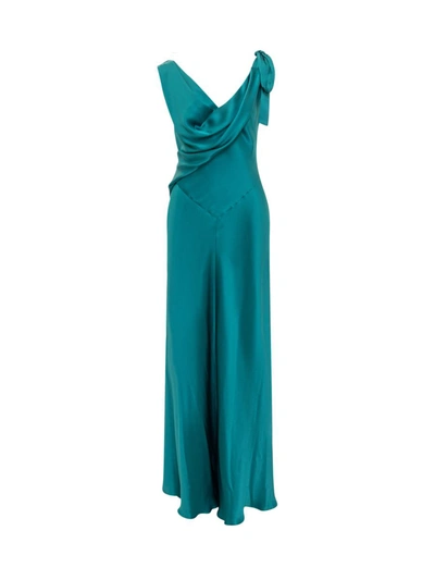Shop Alberta Ferretti Silk Satin Dress In Blue