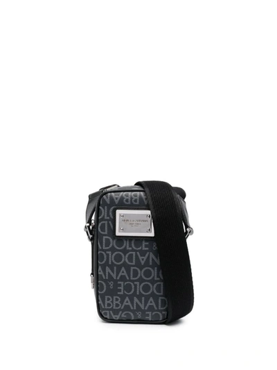 Shop Dolce & Gabbana Messenger Bag With Print In Grey