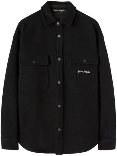 Shop Palm Angels Shirt Jacket With Embroidery In Black