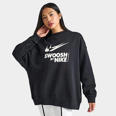 Shop Nike Women's Sportswear Swoosh Oversized Crewneck Sweatshirt In Black