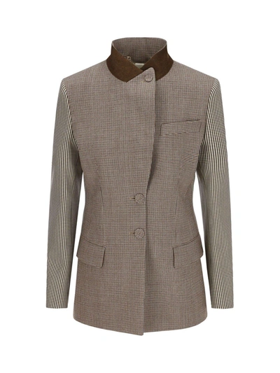 Shop Fendi Single-breasted Houndstooth Jacket In Brown