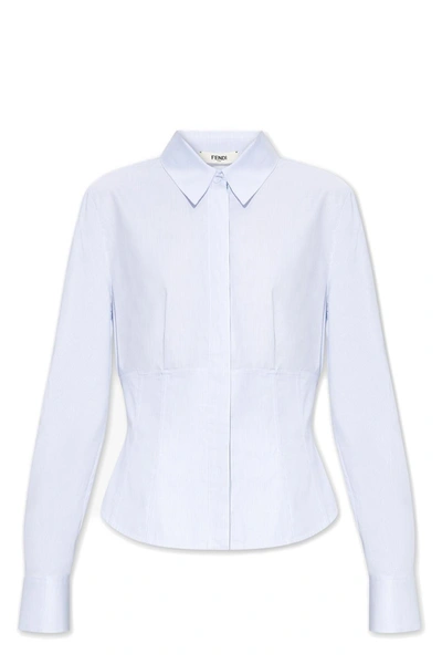 Shop Fendi Striped Button-up Fitted Shirt In Clear Blue