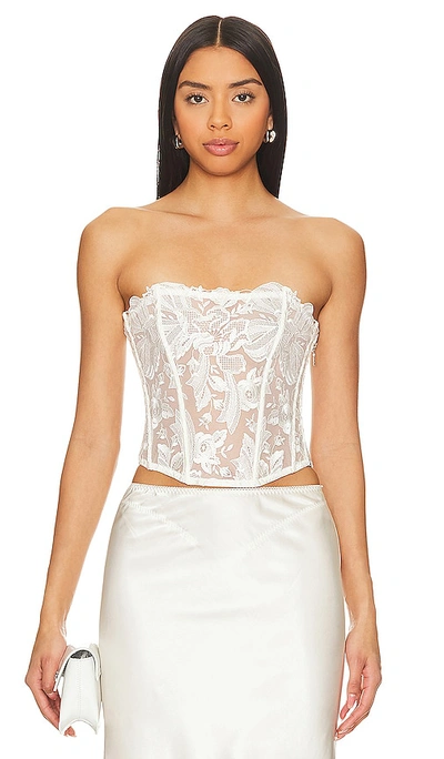 Shop Fleur Du Mal Floral Bow Embroidery Corset Top In Ivory