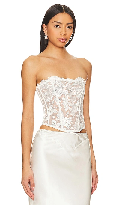 Shop Fleur Du Mal Floral Bow Embroidery Corset Top In Ivory