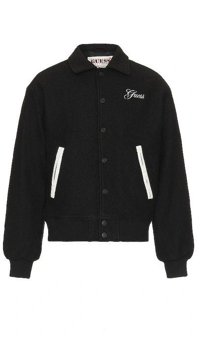 Shop Guess Originals Boucle Varsity Jacket In Ä¹œé»‘