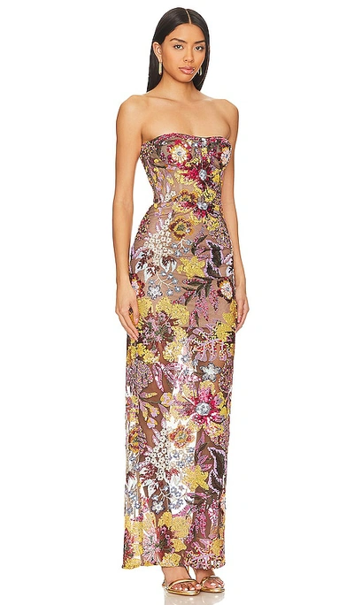 Bronx And Banco Dahlia Strapless Floral Sequin Column Gown In Sequin Multi