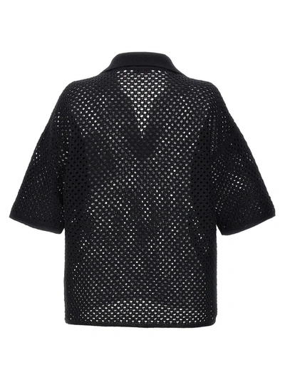 Shop Brunello Cucinelli Openwork Fabric Polo Shirt In Black