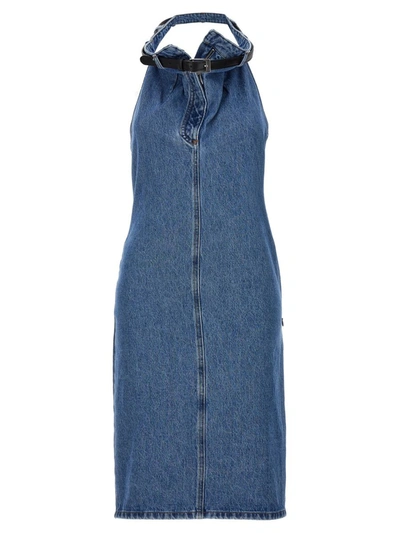 Shop Coperni 'belt Halter Neck' Dress In Blue