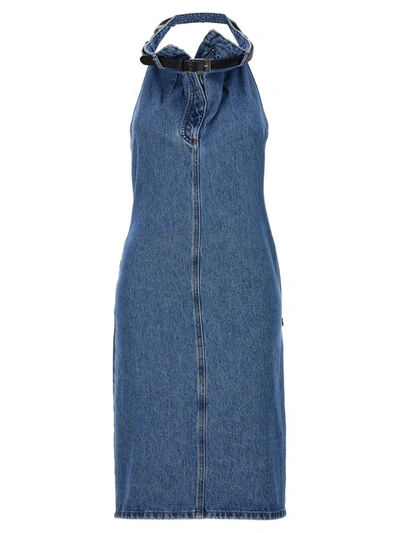 Coperni Waist Belt Halter Neck Midi Dress In Blue