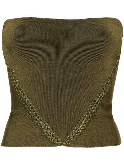 Shop Isa Boulder Green Braid-detail Knit Bandeau Top