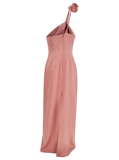 Shop Magda Butrym Long Pink Dress With 3d Flower Detail In Silk Woman