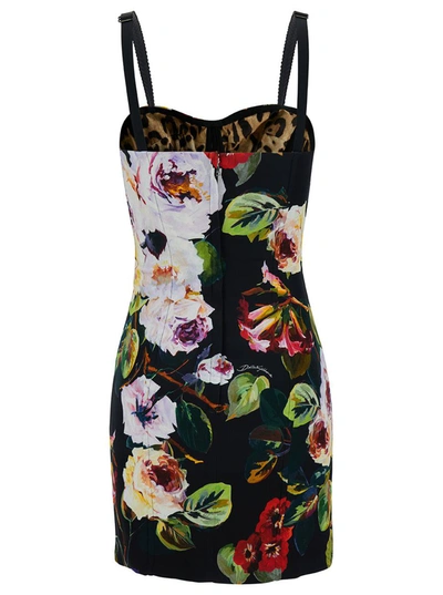 Shop Dolce & Gabbana Mini Multicolor Bustier Dress With Rose Garden Print In Viscose Woman
