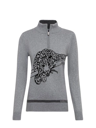 Golfino Leopard Instict Troyer Sweater In Grey In Grey