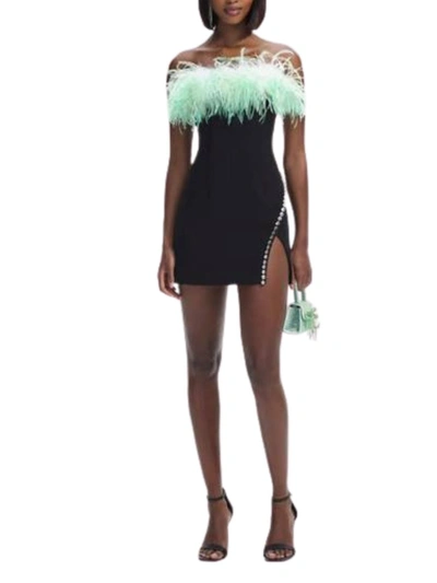 Shop Self-portrait Feather Mini Dress In Black
