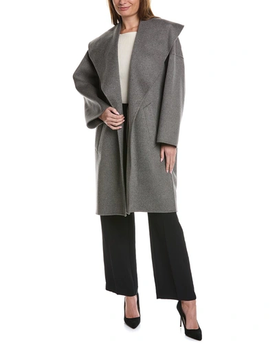Shop Michael Kors Shawl Clutch Wool Coat In Grey
