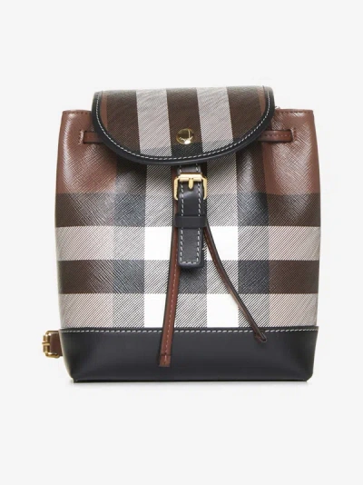 Shop Burberry Check Canvas Micro Backpack In Dark Birch Brown