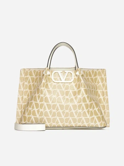 Shop Valentino Vlogo Signature Medium Tote Bag In Natural,ivory