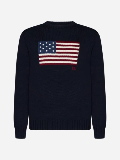 Shop Polo Ralph Lauren Flag Cotton Sweater In Hunter Navy