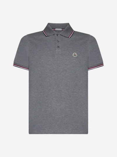 Shop Moncler Logo-patch Cotton Polo Shirt In Grey