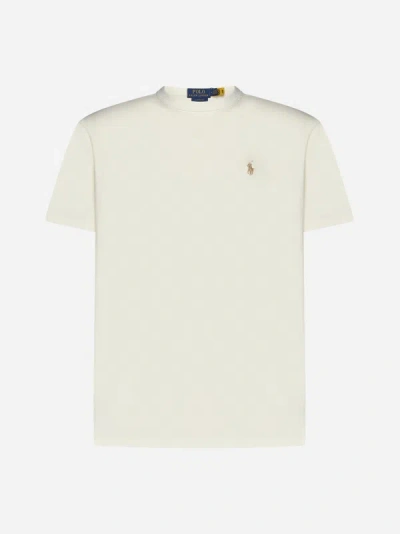 Shop Polo Ralph Lauren Logo Cotton T-shirt In Cream