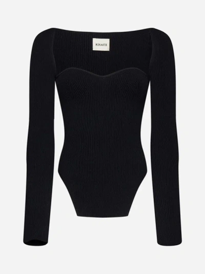 Shop Khaite Maddy Knit Bodysuit-style Top In Black