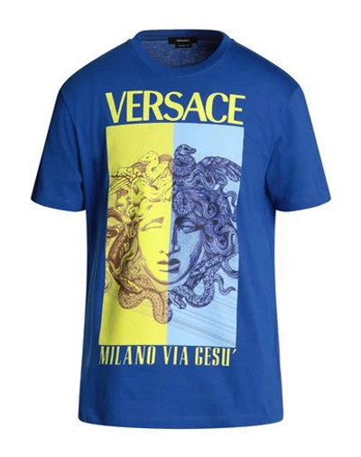 Shop Versace Man T-shirt Blue Size S Cotton