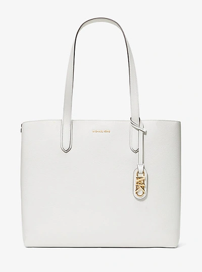 Shop Michael Kors Eliza Extra-large Pebbled Leather Reversible Tote Bag In White