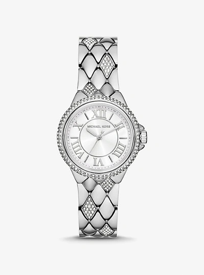 Shop Michael Kors Mini Camille Pavé Silver-tone Watch