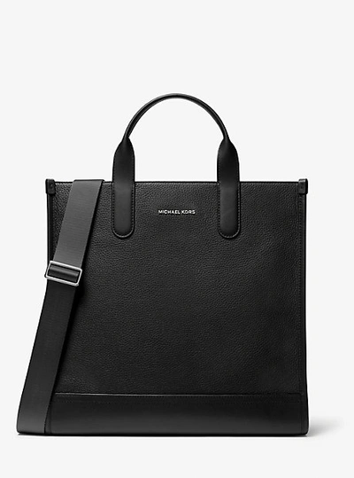 Shop Michael Kors Hudson Pebbled Leather Tote Bag In Black