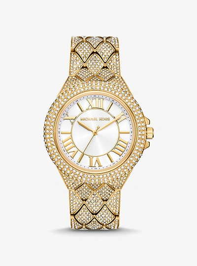 Shop Michael Kors Oversized Camille Pavé Gold-tone Watch